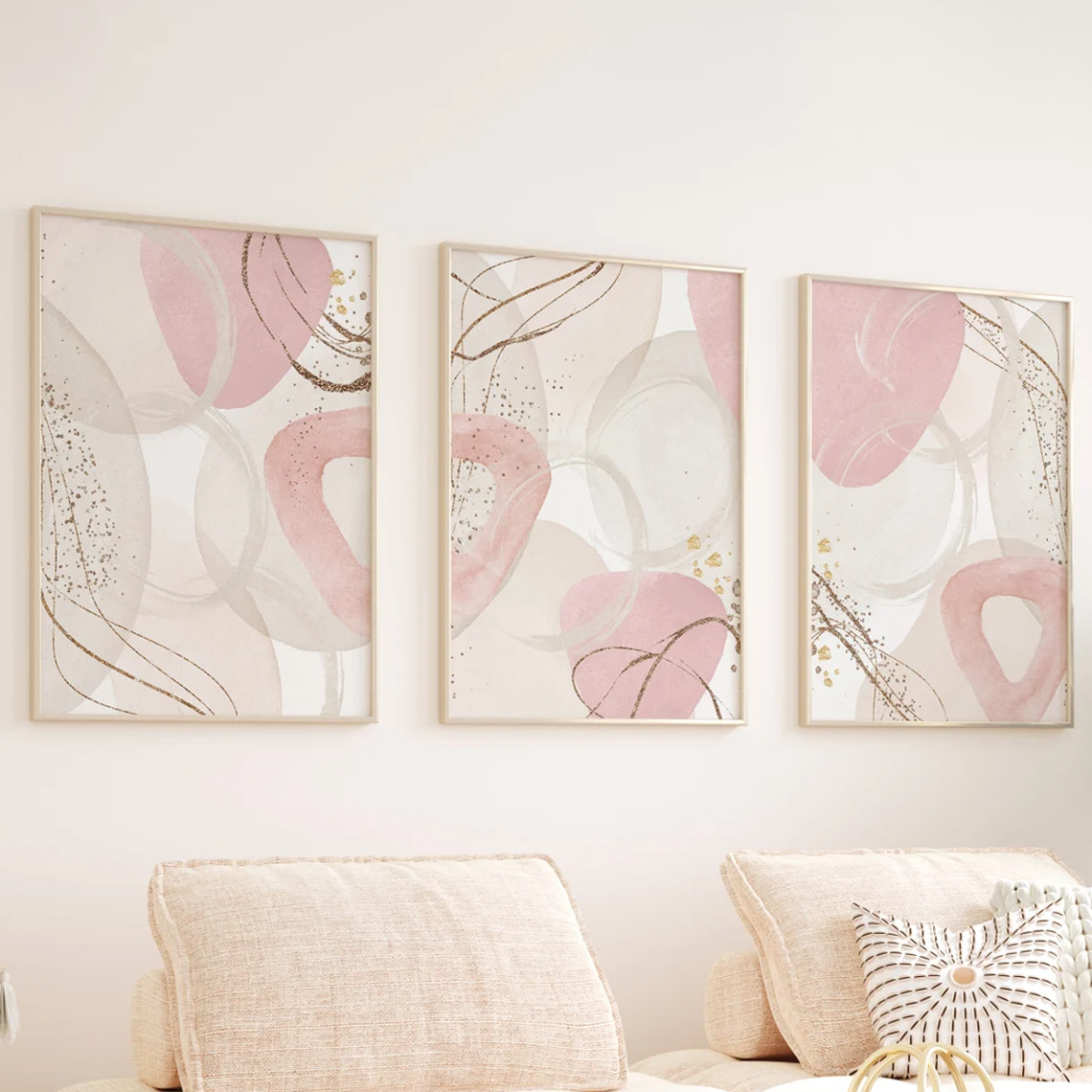 Photography Pose - 3pcs Set Wall Art Pink Canvas